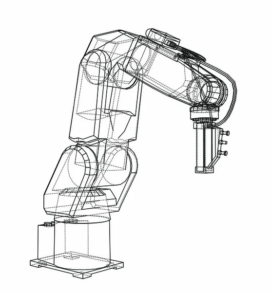 Schema Robotarm Vectorweergave Van Draadframe Stijl Lagen Zichtbare Onzichtbare Lijnen — Stockvector