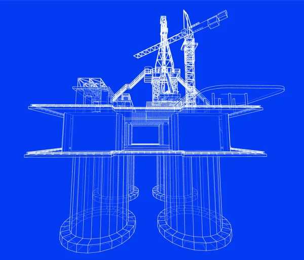 Концепція Бурової Платформи Нафтової Промисловості Векторне Відображення Стиль Каркасу Шари — стоковий вектор