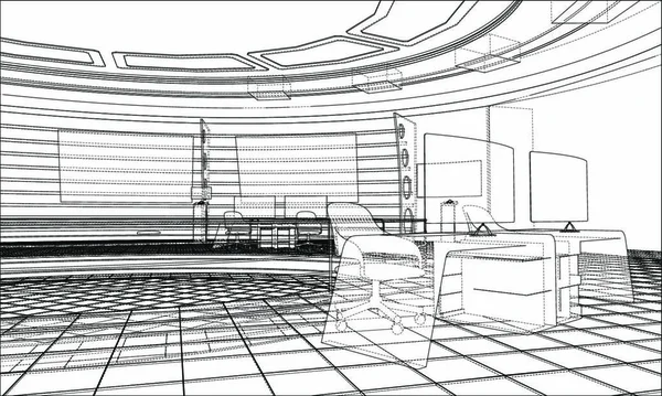 테두리인 테리어 Vector Rendering Wire Frame 스타일 보이는 보이지 선들의 — 스톡 벡터