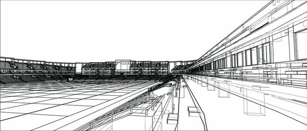 Ескіз Футбольного Стадіону Векторне Відображення Стиль Дротяної Рами — стоковий вектор