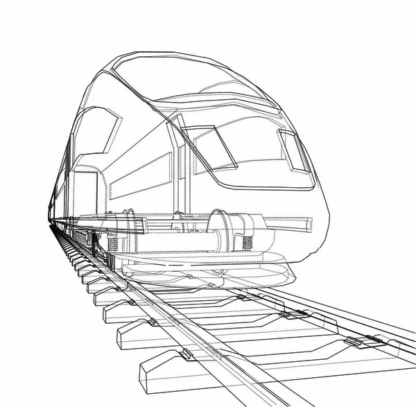 Modern Snelheidstrein Concept Vectorweergave Van Draad Frame Stijl — Stockvector