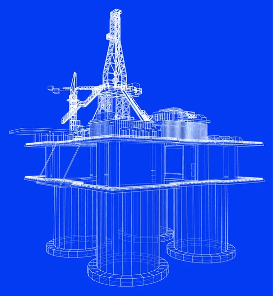 Концепція Бурової Платформи Нафтової Промисловості Векторне Відображення Стиль Каркасу Шари — стоковий вектор