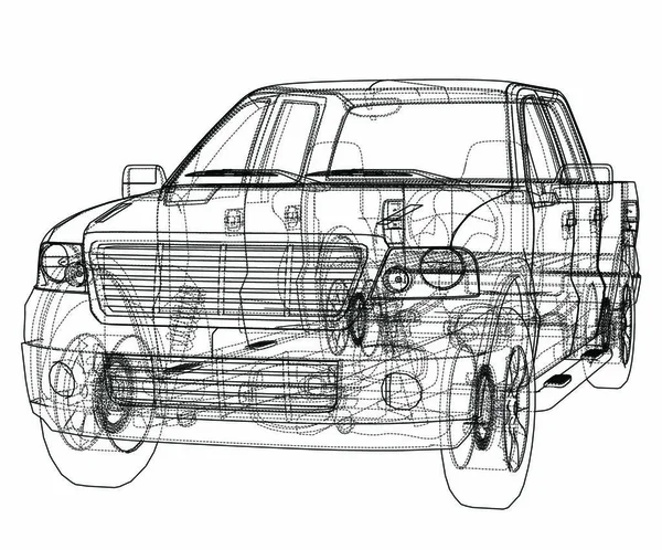 Esquema Dibujo Suv Coche Representación Vectorial Las Capas Líneas Visibles — Archivo Imágenes Vectoriales