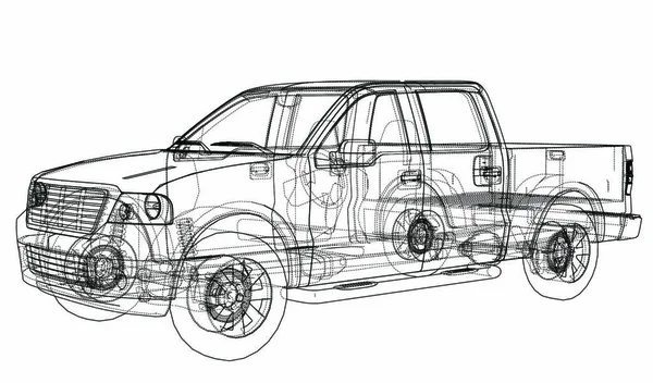 Esquema Dibujo Suv Coche Representación Vectorial Las Capas Líneas Visibles — Vector de stock