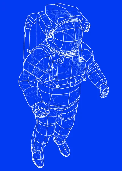 Astronot Konsepti Nin Vektör Sunumu Kablo Çerçeve Tarzı Görünür Görünmez — Stok Vektör