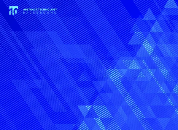 青いグラデーションの背景にある抽象線と三角形のパターン技術 ベクターイラスト — ストックベクタ