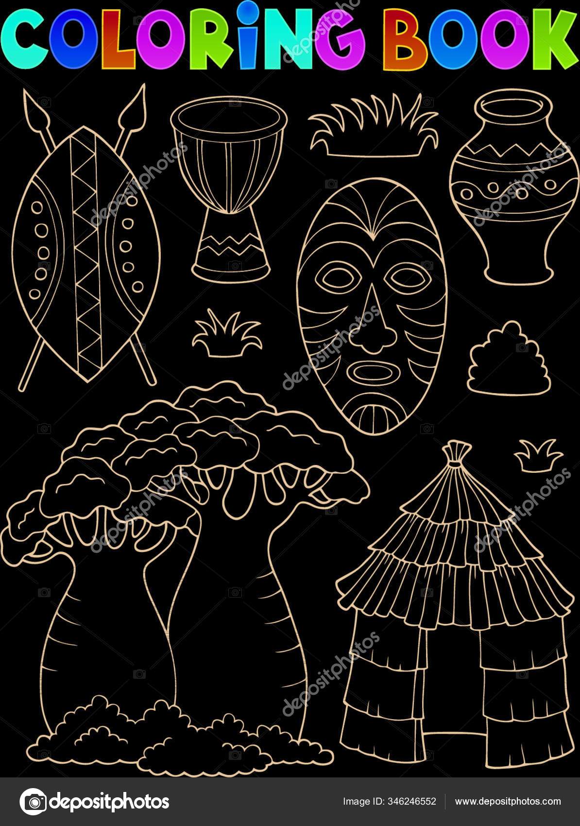 Buku Mewarnai Matematika Afrika Set Eps10 Vektor Ilustrasi