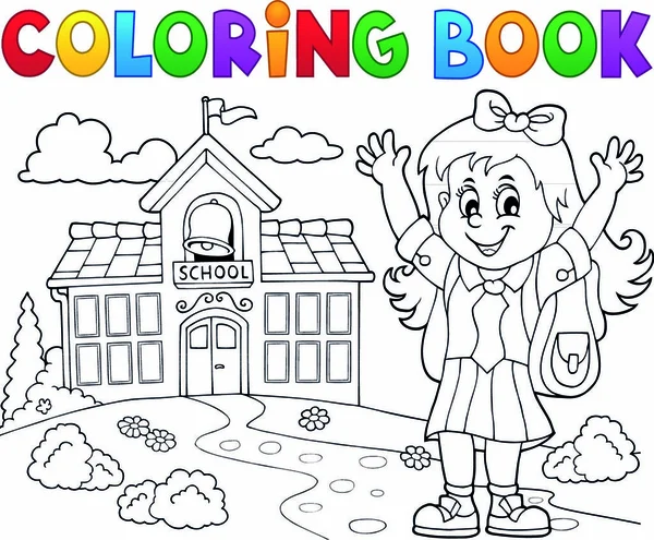 Livro Para Colorir Tema Menina Pupila Feliz Eps10 Ilustração Vetorial — Vetor de Stock