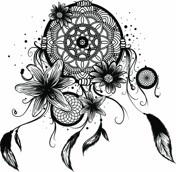 Ilustración Moda Con Atrapasueños Flores — Vector de stock