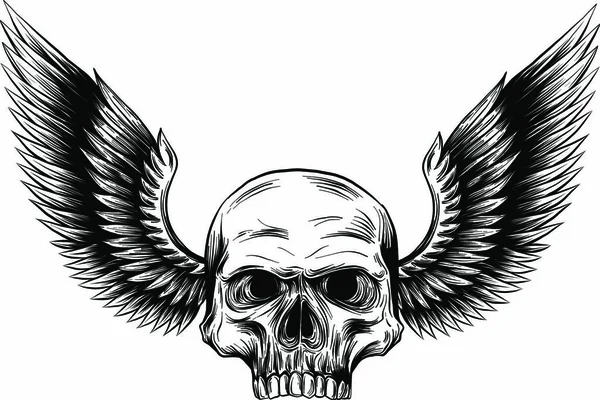 Skull Wings Engraving Style — Stock Vector