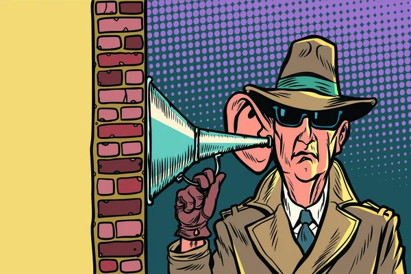 Κατάσκοπος Μυστικός Πράκτορας Του Κράτους Υποκλοπή Και Παρακολούθηση Comic Κινούμενα — Διανυσματικό Αρχείο