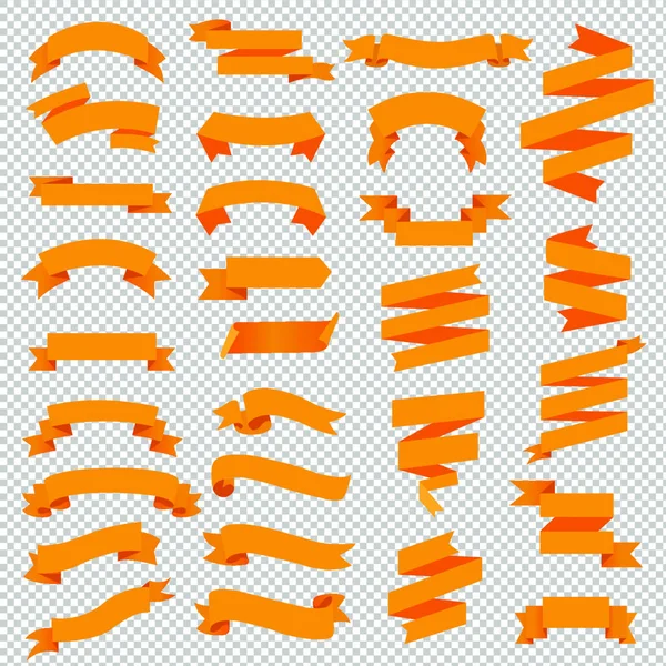 Orange Web Ribbon Big Set Transparenter Hintergrund Vektorillustration — Stockvektor