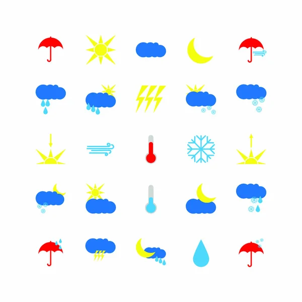 Ilustração Vetorial Conjunto Ícones Multicoloridos Meteorológicos Estilo Plano —  Vetores de Stock
