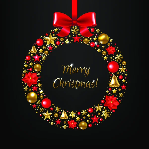 Carte Postale Noël Avec Couronne Avec Maille Dégradée Illustration Vectorielle — Image vectorielle