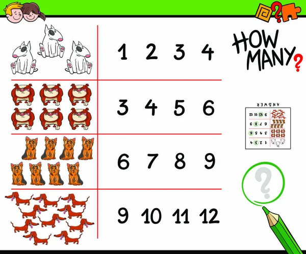 Desenhos Animados Ilustração Atividade Educacional Quantos Contagem Para Crianças Com — Vetor de Stock