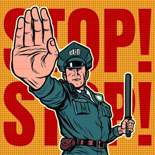 Офицер Полиции Прекратите Жесты Ретро Векторная Иллюстрация Поп Арта — стоковый вектор