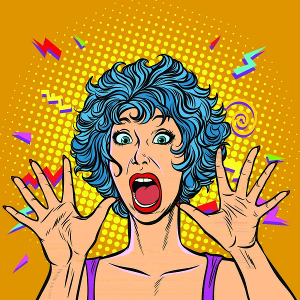 Pánico Mujer Miedo Gesto Sorpresa Arte Pop Ilustración Vectorial Retro — Vector de stock