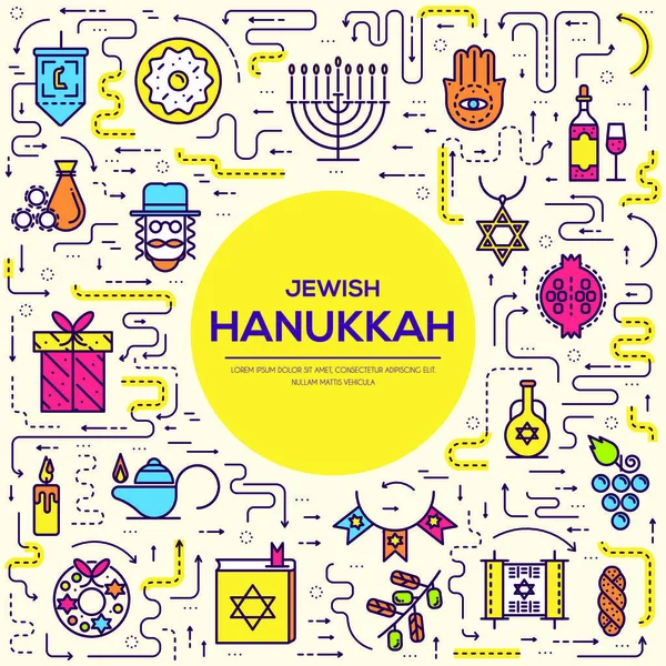 Happy Hanukkah Day Thin Line Illustration Background Outline Icons Elements — Stock Vector