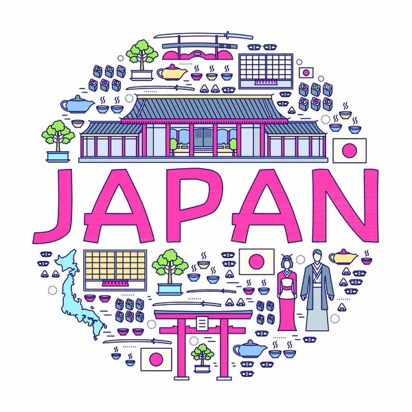 País Japón Guía Vacaciones Viajes Bienes Lugares Características Conjunto Arquitectura — Archivo Imágenes Vectoriales