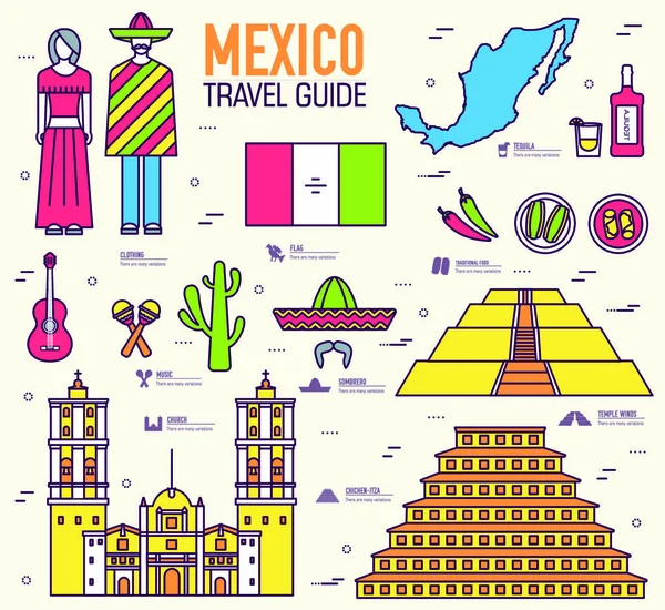 Paese Messico Guida Vacanze Merci Luogo Prestazioni Set Architettura Moda — Vettoriale Stock