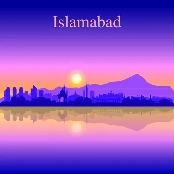 Islamabad Stadtsilhouette Auf Sonnenuntergang Hintergrund Vektor Illustration — Stockvektor