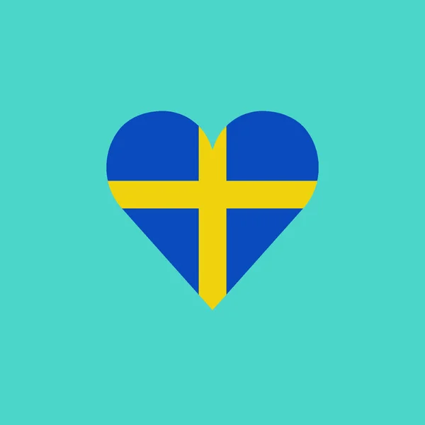 Bandera Suecia Icono Forma Corazón Diseño Plano Día Independencia Concepto — Vector de stock