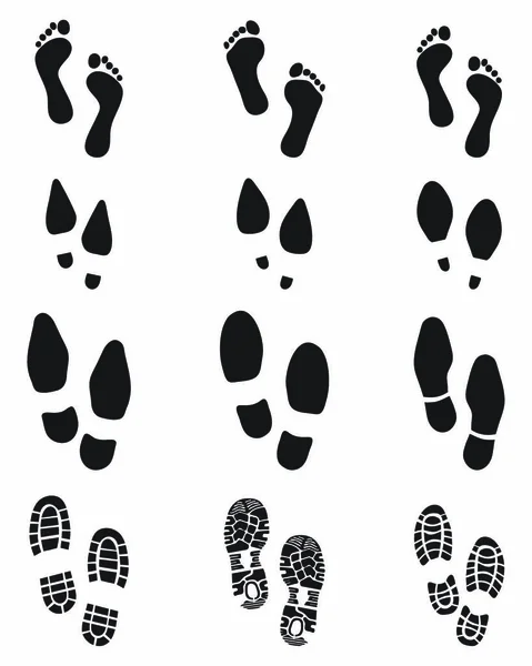Чорні Відбитки Людських Ніг Взуття Білому Тлі — стоковий вектор
