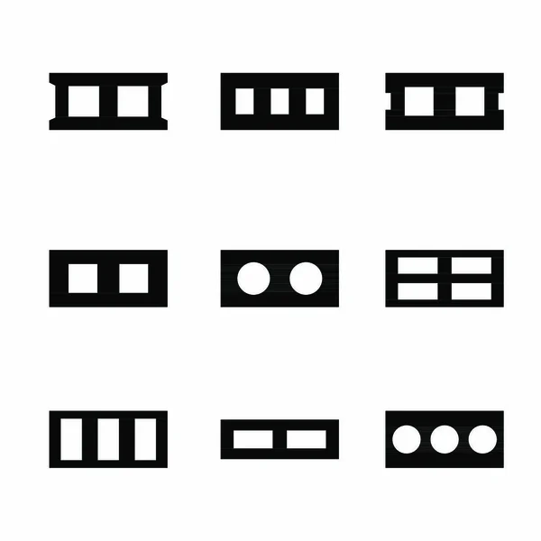 Set Icons Cinder Blocks Black Silhouettes White Background Flat Style Vector Graphics