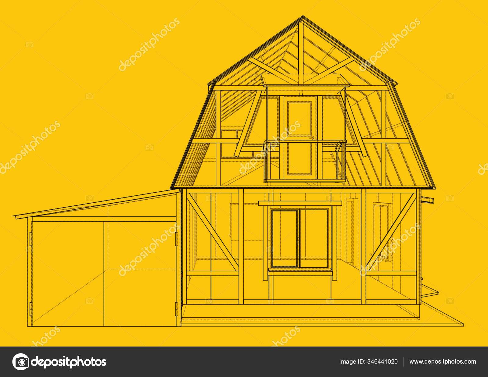Rendering House Wireframe Structure Vector Construction Design Stock ...