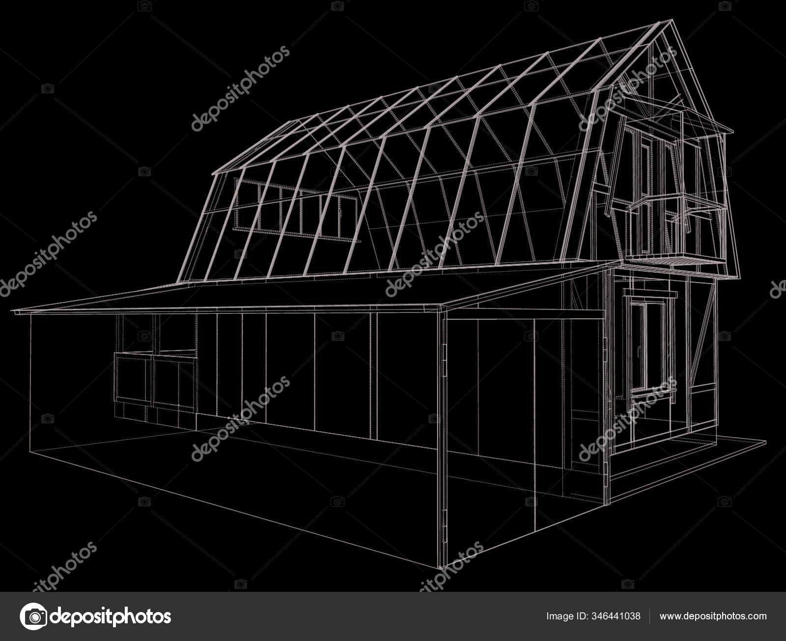 Rendering House Wireframe Structure Vector Construction Design Stock ...