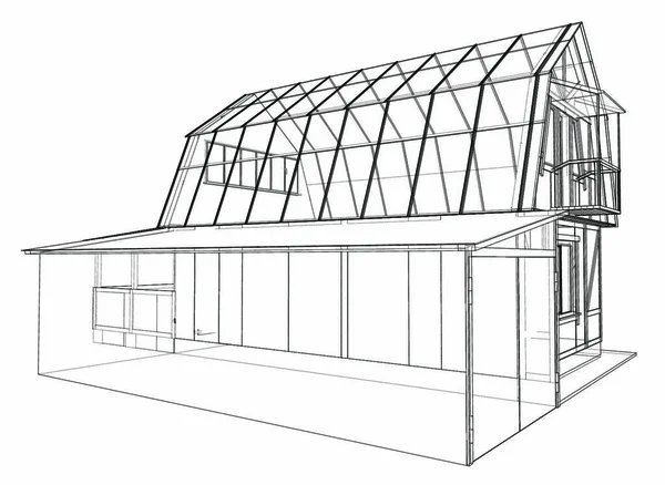 Ескіз Будинку Векторне Відображення Стиль Дротяної Рами — стоковий вектор