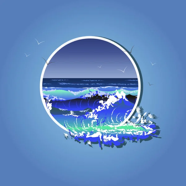 Ilustración Las Grandes Olas Marco Blanco Tormenta Marina Eps — Vector de stock