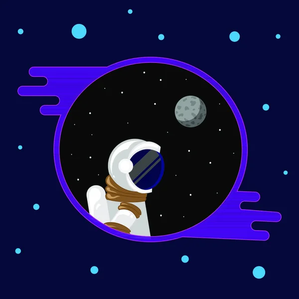 Plano Astronauta Divertido Espacio Con Estrellas Luna Alrededor Eps — Vector de stock