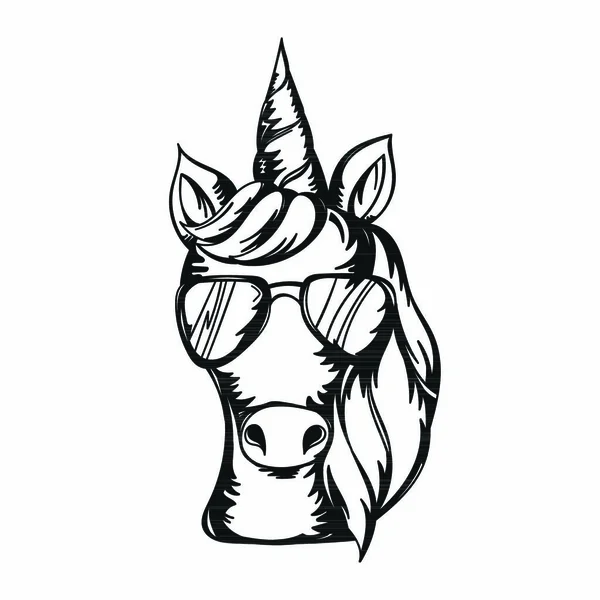 Vector Illustration Cute Unicorn Face Wearing Sunglasses Design Print Cards — Stock Vector