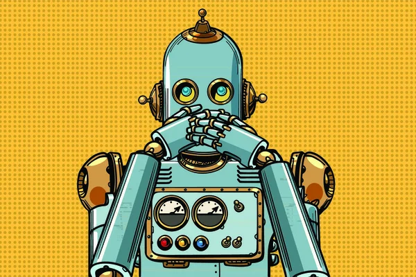 Robot Cubrió Boca Arte Pop Retro Vector Ilustración Vintage Kitsch — Vector de stock
