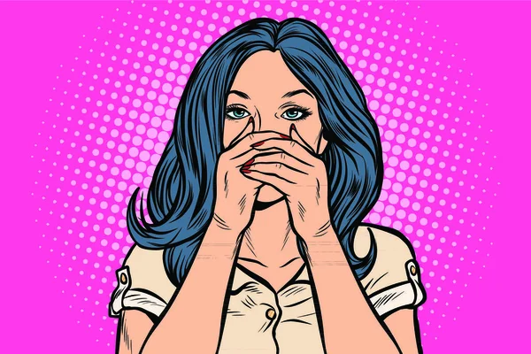 Woman Covered Her Mouth Pop Art Retro Vector Illustration Vintage — Stock Vector