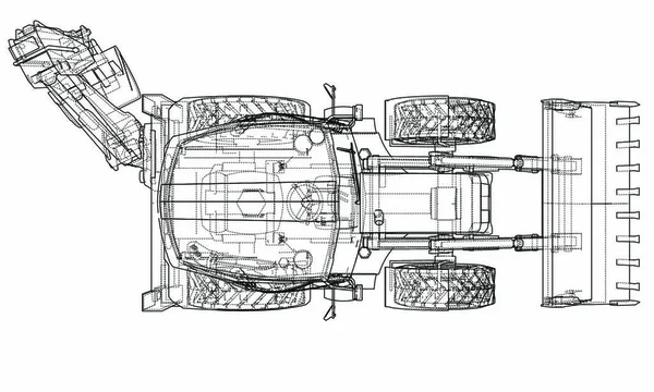 Schets Van Laadschep Met Backactor Vectorweergave Van Draadframe Stijl Lagen — Stockvector