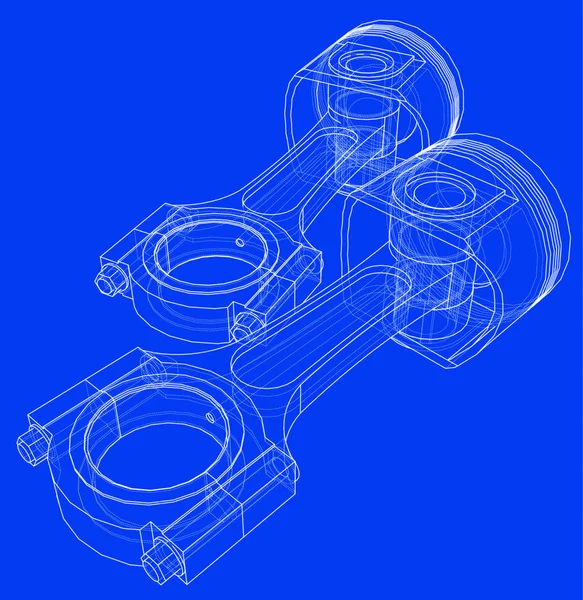 Dugattyú Vázlata Vektor Renderelés Drótvázas Stílus Látható Láthatatlan Vonalak Rétegei — Stock Vector