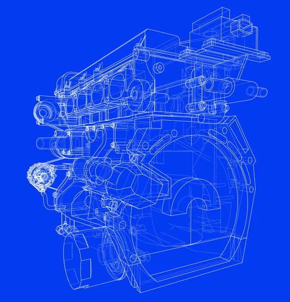 Croquis Moteur Rendu Vectoriel Style Cadre Métallique Les Couches Lignes — Image vectorielle