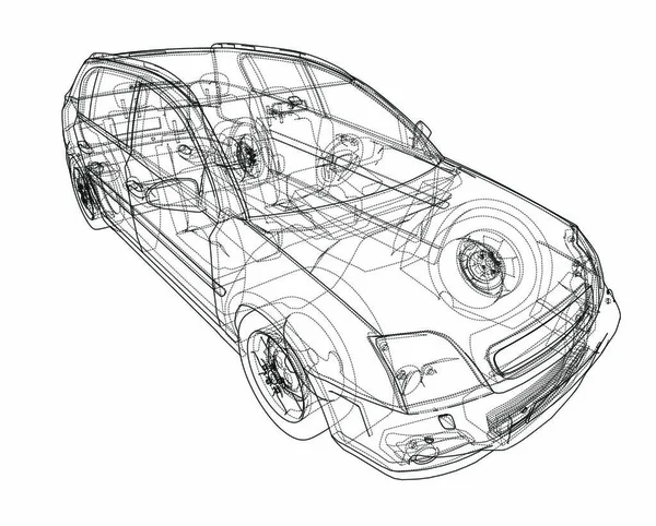 Een Conceptauto Vectorweergave Van Draadframe Stijl Lagen Zichtbare Onzichtbare Lijnen — Stockvector