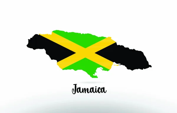 Jamaica Land Flagga Inne Land Gräns Karta Design Lämplig För — Stock vektor