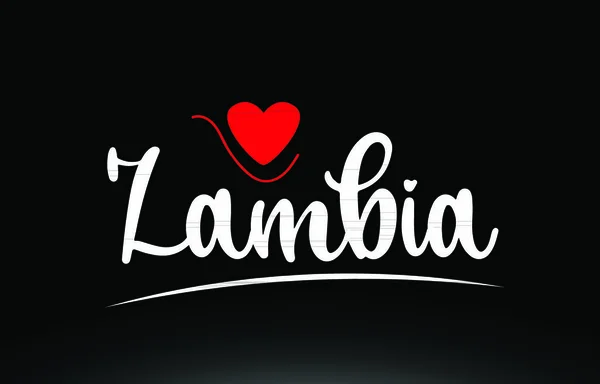 Zambia País Texto Con Corazón Amor Rojo Sobre Fondo Negro — Vector de stock