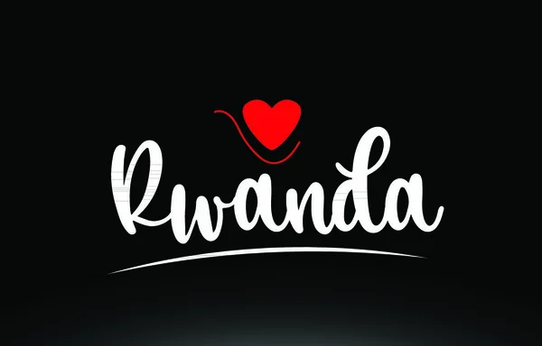 Rwanda Texto País Con Corazón Amor Rojo Sobre Fondo Negro — Vector de stock