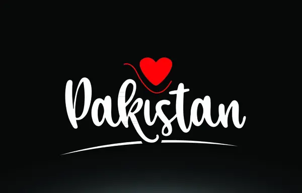 Pakistan Ländertext Mit Rotem Liebesherz Auf Schwarzem Hintergrund Geeignet Für — Stockvektor