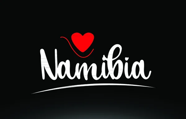 Namibia Texto País Con Corazón Amor Rojo Sobre Fondo Negro — Vector de stock