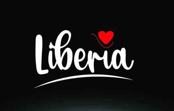 Texto Del País Liberia Con Corazón Amor Rojo Sobre Fondo — Vector de stock