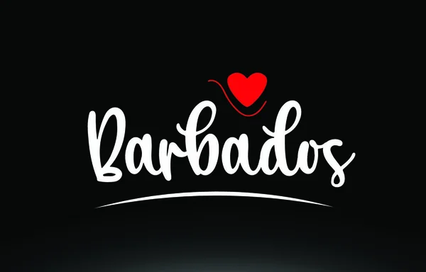 ロゴのアイコンやタイポグラフィのデザインに適した黒の背景に赤い愛の心を持つバルバドスの国のテキスト — ストックベクタ