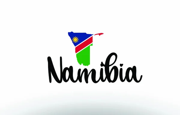 Namibia País Texto Grande Con Bandera Dentro Del Mapa Adecuado — Vector de stock