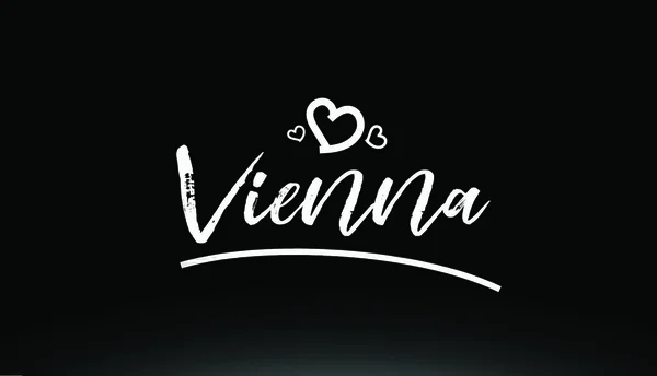 Vienna Testo Scritto Mano Bianco Nero Con Cuore Logo Tipografia — Vettoriale Stock