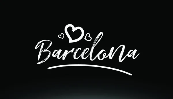 Barcelona Ciudad Blanco Negro Texto Escrito Mano Con Corazón Para — Vector de stock